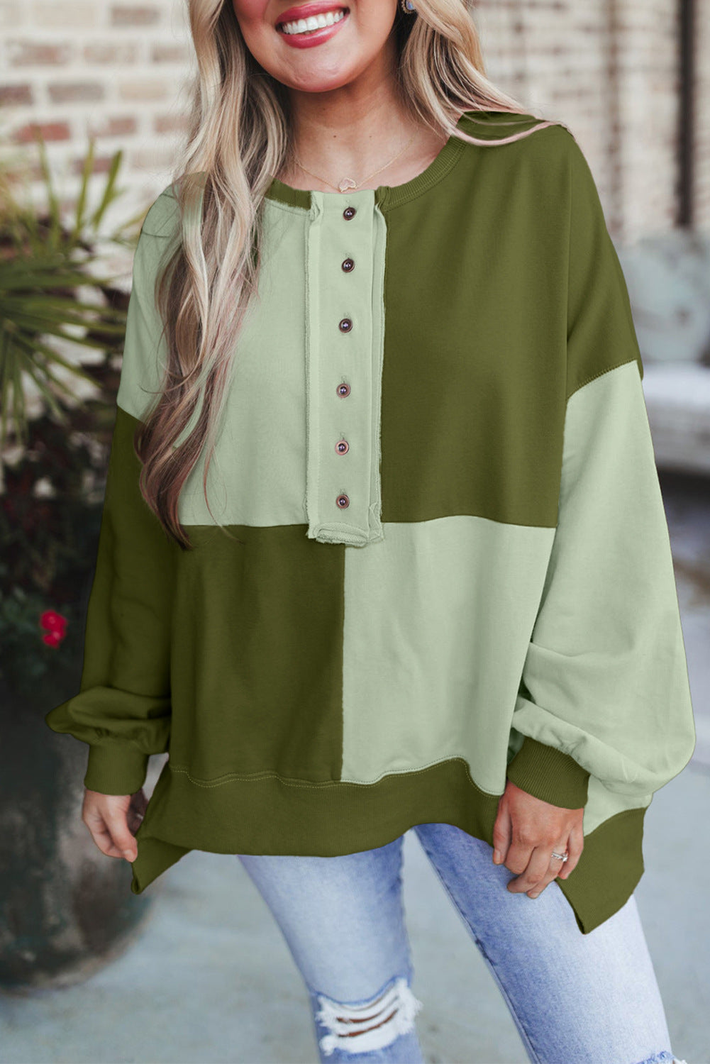 Autumn Winter Casual Patchwork Contrasting Loose Long Sleeve Top 15