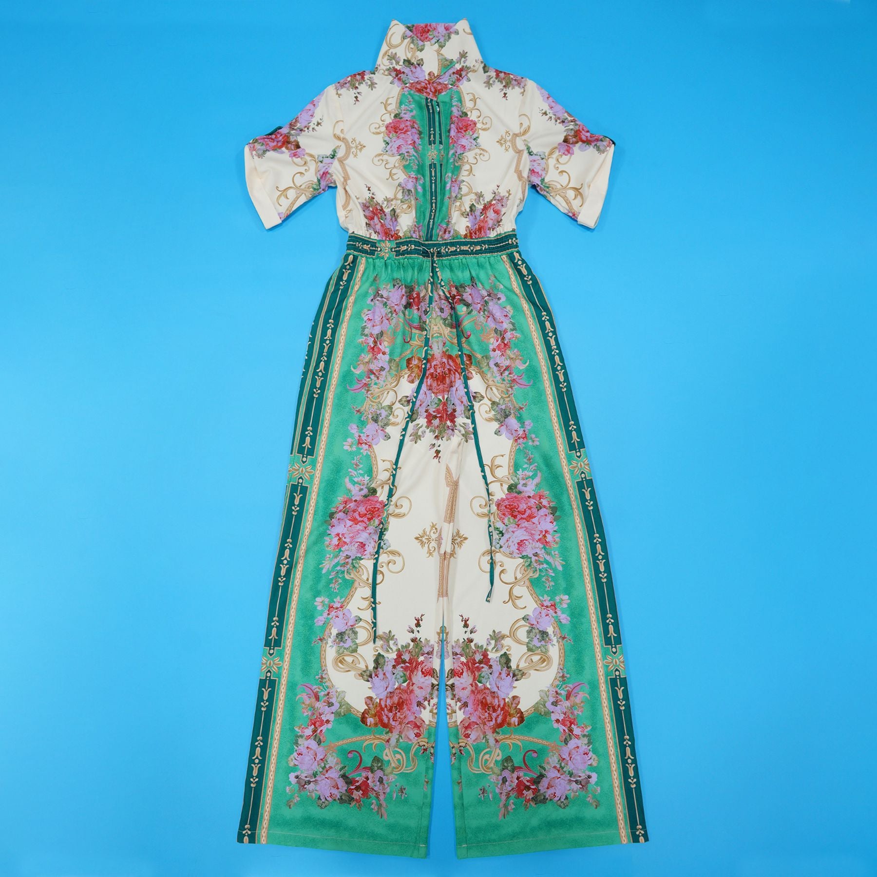 Women's Sexy V-Neck Retro Print Short Sleeve Jumpsuit 13