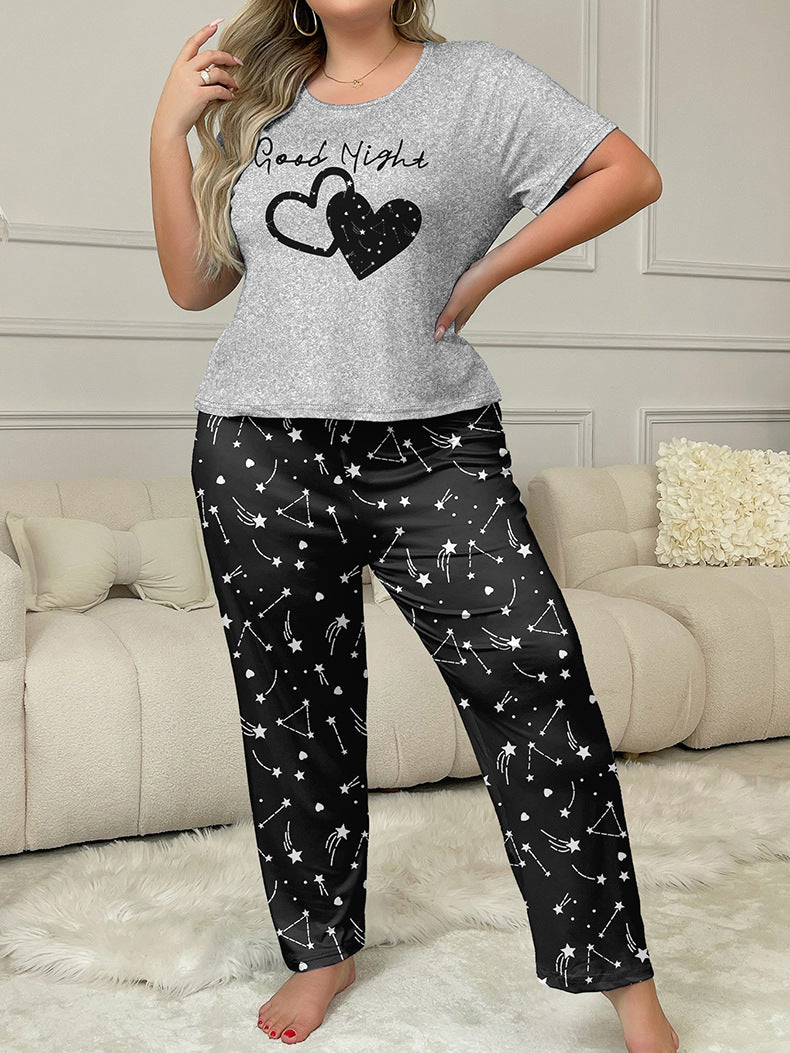 Women's Home Clothes Plus Size Pajamas Short Sleeve Two-Piece Pants Set 6
