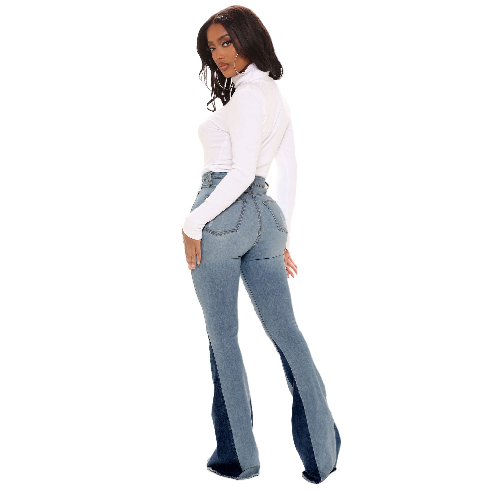 Women Casual Ripped Washed Bell Bottom Denim Pants 3