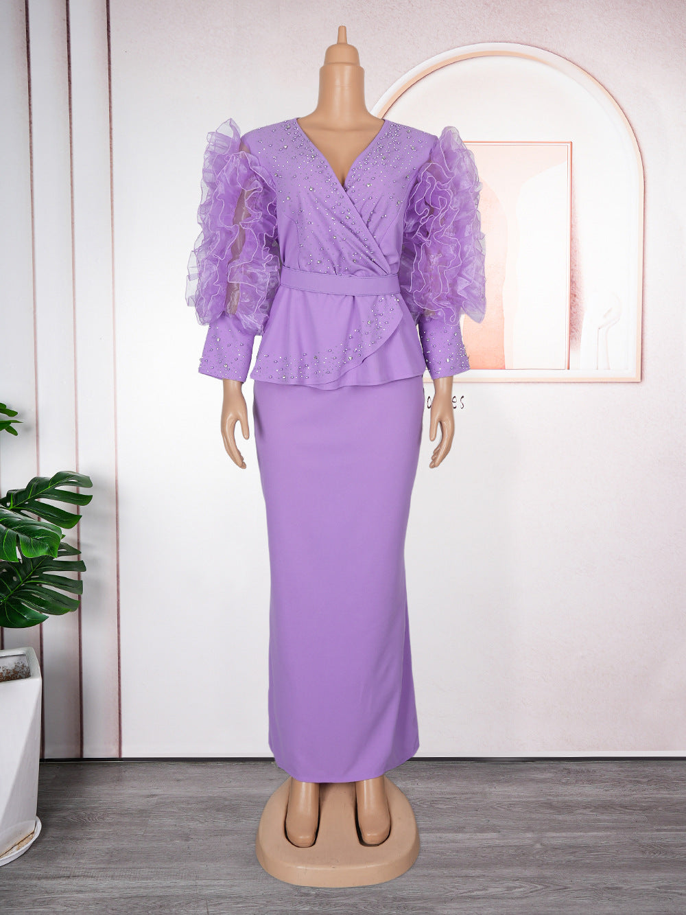 Plus Size African Women Formal Party V-Neck Bodycon Dress 8