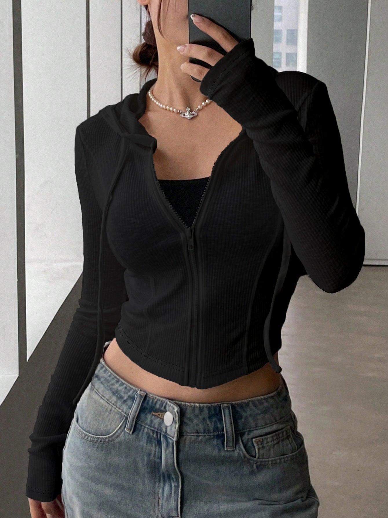Women casual long sleeve zipper hooded jacket 3