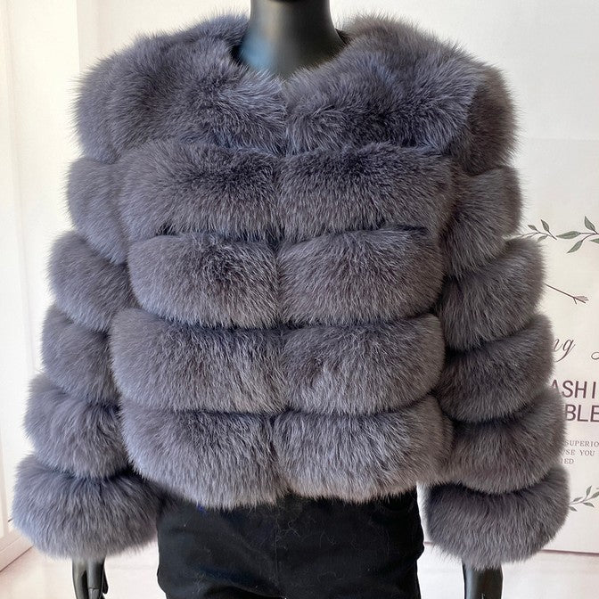Women Patchwork Winter Warm Long Sleeve Crop Faux Fur Jacket 40