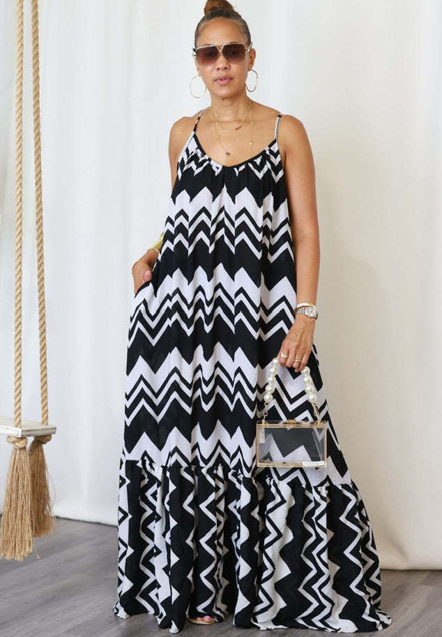 Strap Print Strap Low Back Casual Loose Long Dress 3