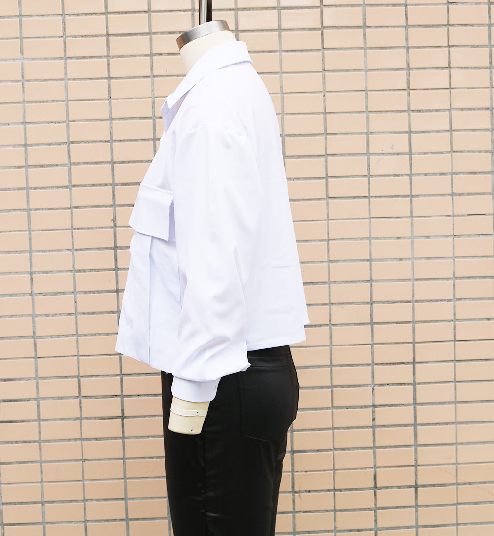 Spring Autumn Women's Fashion Solid Color Long Sleeve Chic Casual Shirt 16