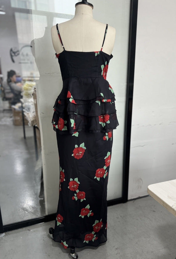 Women's Bohemian Print Halter Strap Top Skirt Set 13