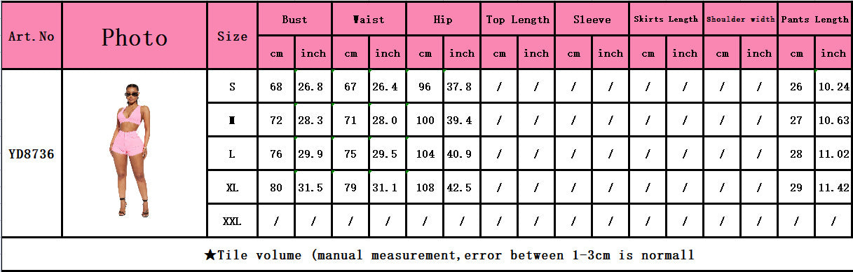 Ladies Fashion Sexy Solid Color Denim Two-Piece Shorts Set 7