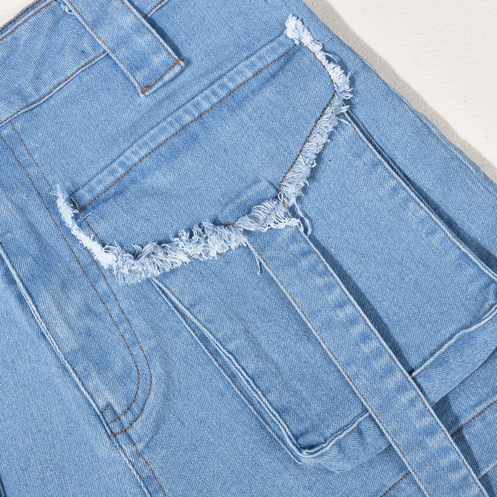 Women's Summer Sexy Fashion Cargo Pocket Shorts Wrapped Denim Bra Top Two Piece Set 15