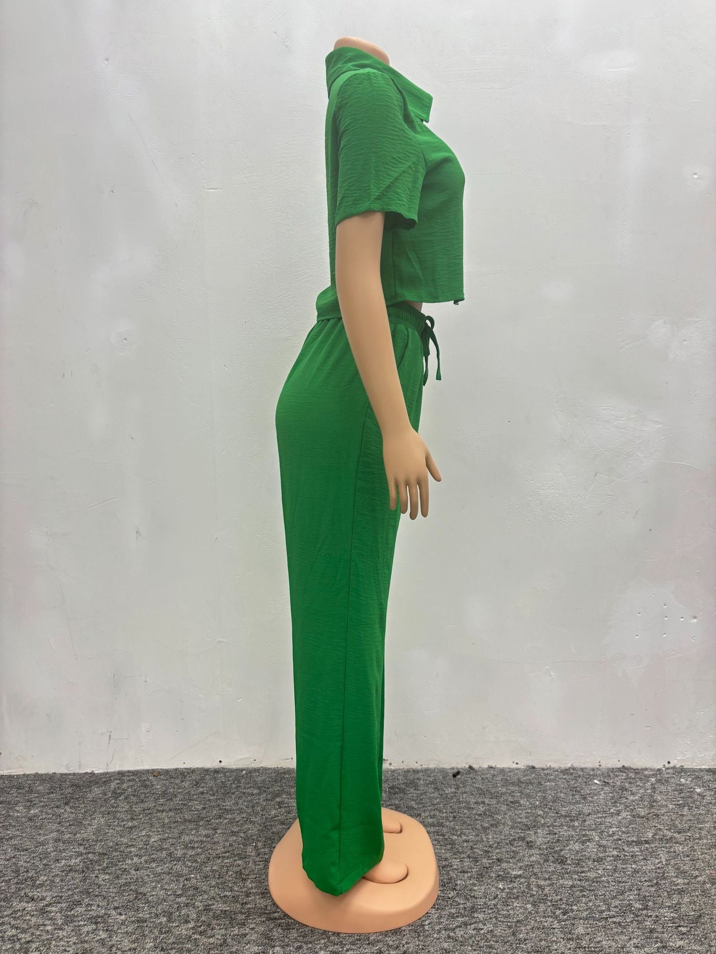 Plus Size Casual African Women Summer Solid Short Sleeve Top and Pant Two-piece Set 16