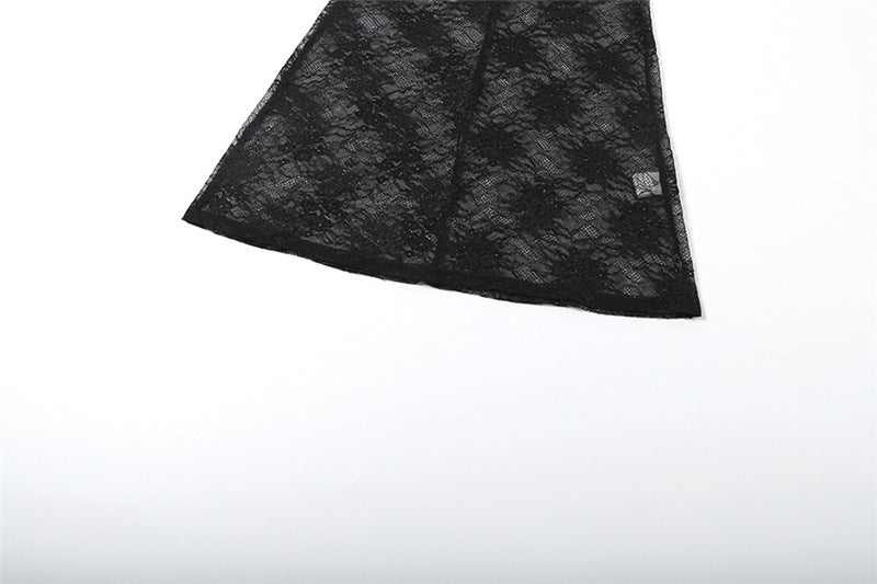 Autumn Women's Fashion Sexy Lace See-Through Low Back Strap Long Dress 13