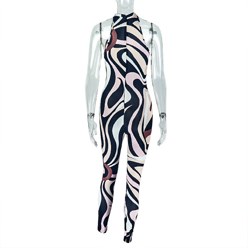Women's Trendy Sleeveless Zebra Print Hollow-Out Bodycon Jumpsuit 8