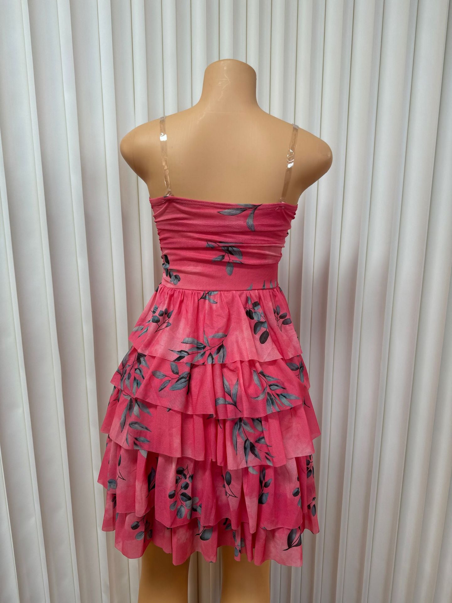 Women Mesh Print Strapless Sexy Backless Cake Dress 6