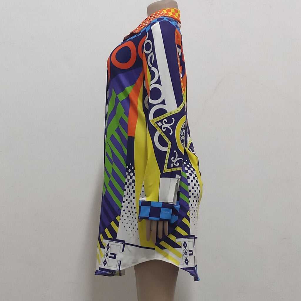 Casual Fashion Print Multicolor Women'S Shirt Dress 12