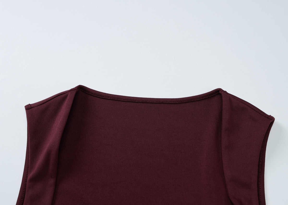 Women's Spring Summer Fashion Square Neck Sleeveless Slim Waist Slim Long Dress 12