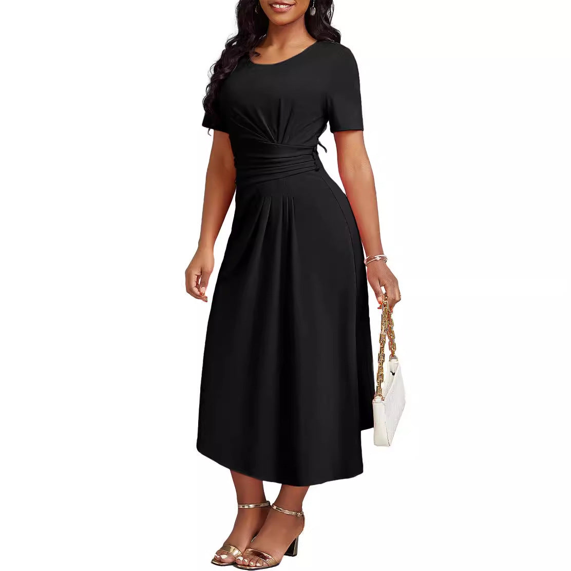 Sexy Fashion Round Neck Solid Color High Waist Casual Women's Dress 6