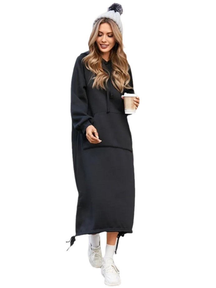 Plus Size Solid Color Long Hoodies Dress 13
