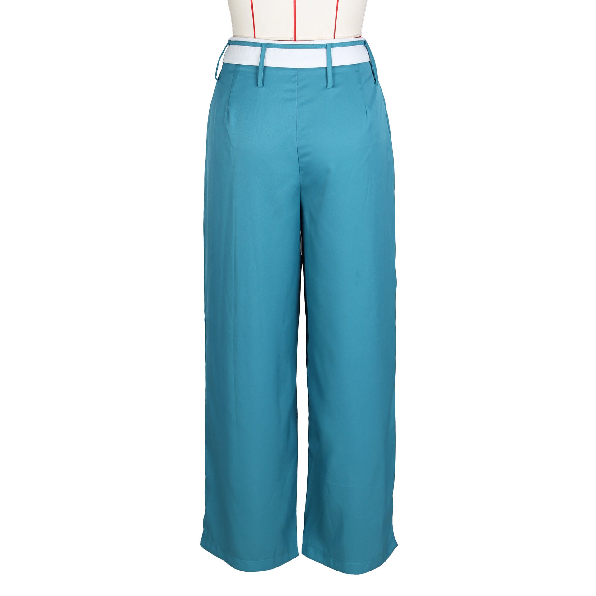 Spring Retro Women's Loose Slim Fit Turndown Collar Design Straight Wide Leg Pants 16