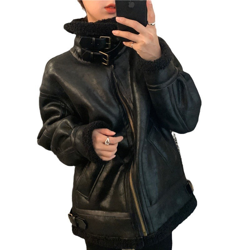 Lamb wool coat women's autumn and winter loose fur leather jacket 7