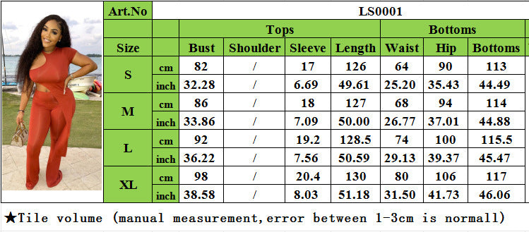 Women sexy asymmetrical Solid Top and Pant two-piece set 13