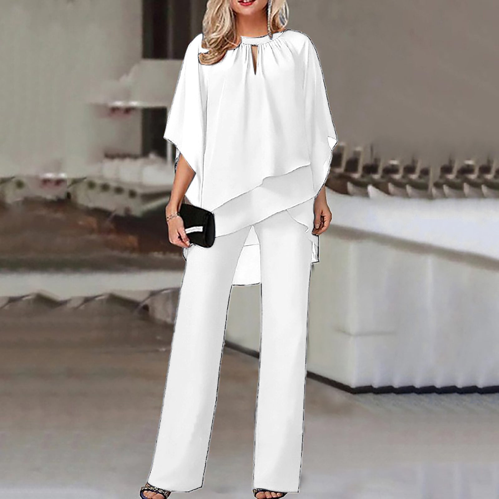 Women's Fashion Solid Color Loose Casual Irregular Two Piece Pants Set 6