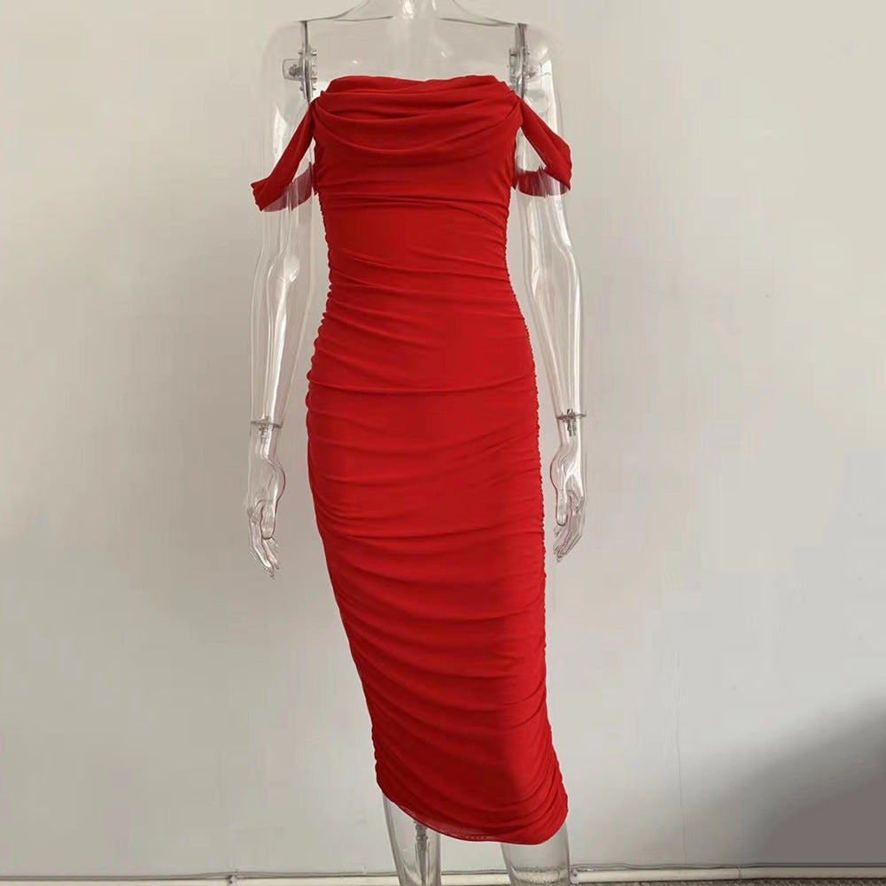 Summer Women Off Shoulder Solid Long Dress 13