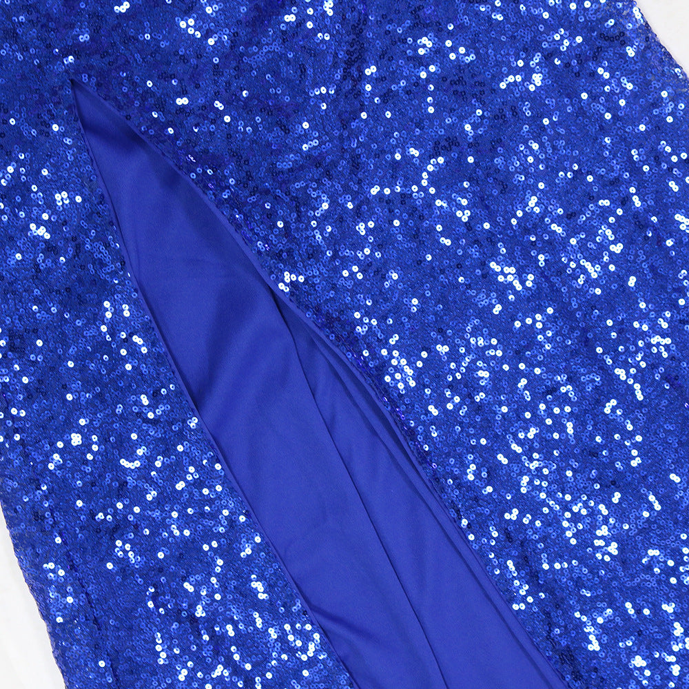 Women Sexy Off Shoulder Split Sequin Dress 9