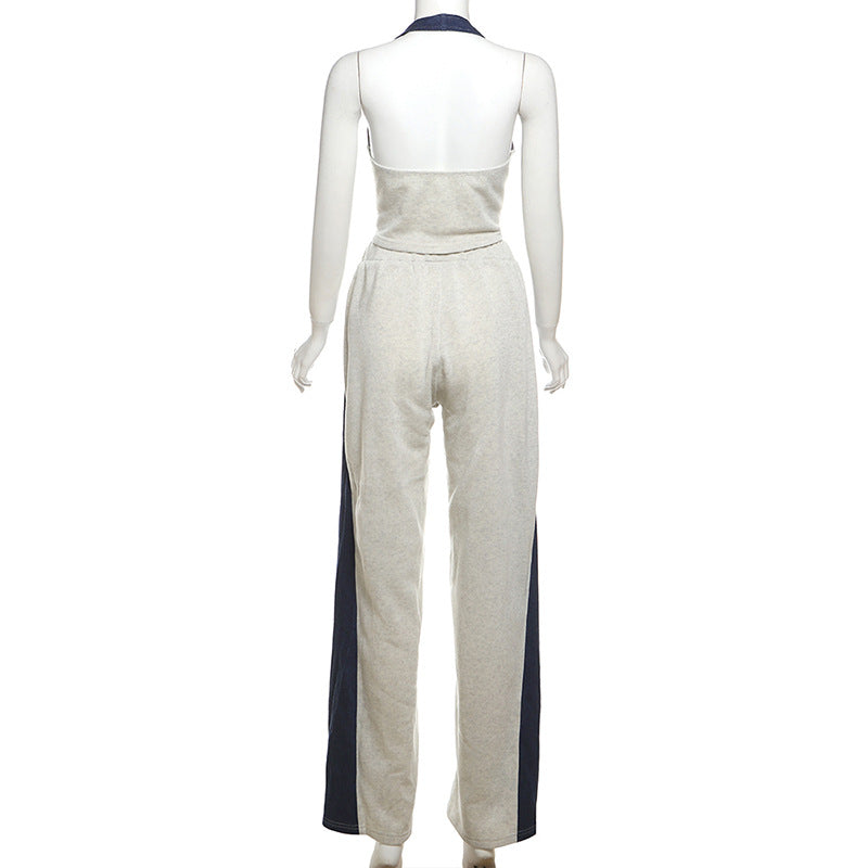 Crop Halter Top High-Waist Pants Autumn/Winter Set 5