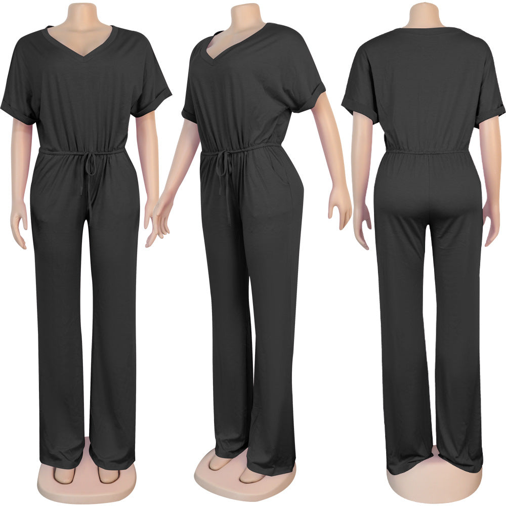 Sexy Women's Loose Casual Solid Color V-Neck Women's Jumpsuit 15