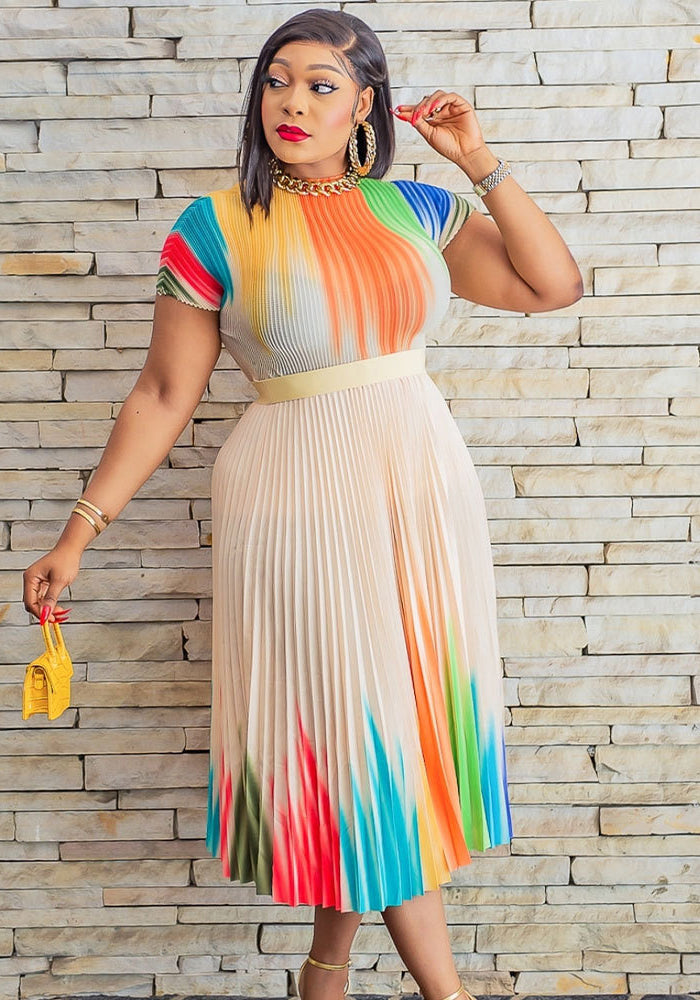 Plus Size Women Short Sleeve Printed Loose Dress 5