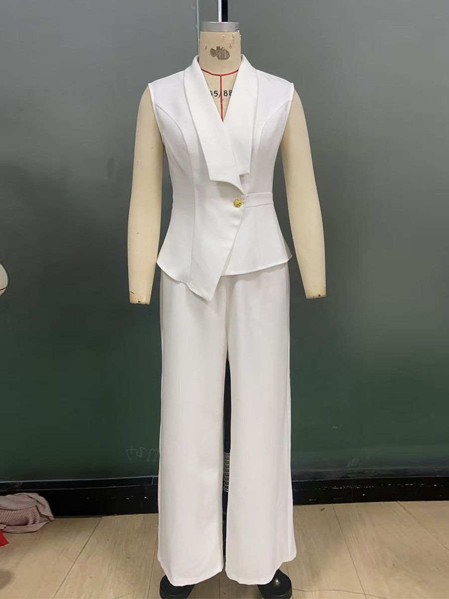 Women autumn elegant solid vest and trousers two-piece set 7