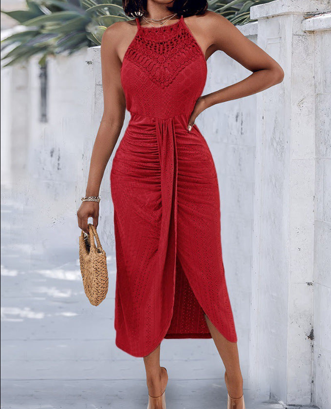 Women Spring and Summer Halter Neck Sleeveless Irregular Skirt Dress 3