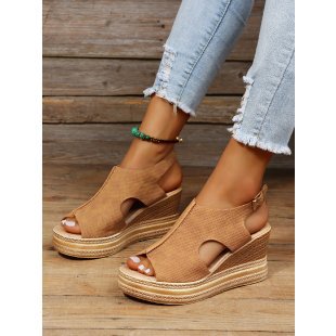 Women Summer Peep-Toe Wedge Open Toe Buckle Strap Roman High Heel Sandals 13