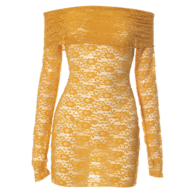 Sexy Lace Hollow Off Shoulder Long Sleeve Dress 11