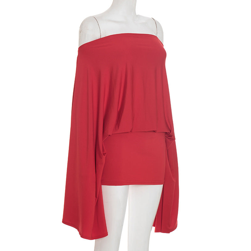 Women Off-Shoulder Bell Bottom Long-Sleeved Top and Skirt Two-Piece Set 33