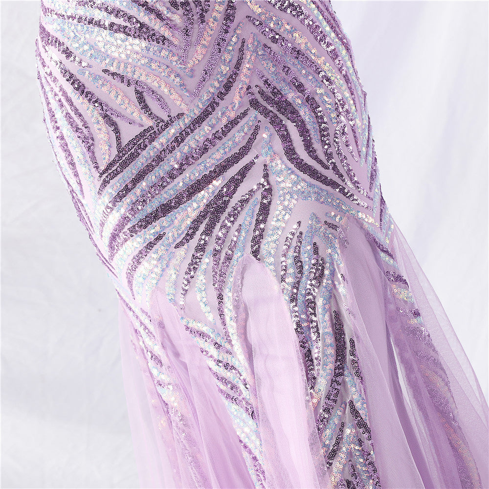 Sequin Mesh Patchwork Strapless Mermaid Evening Dress 38