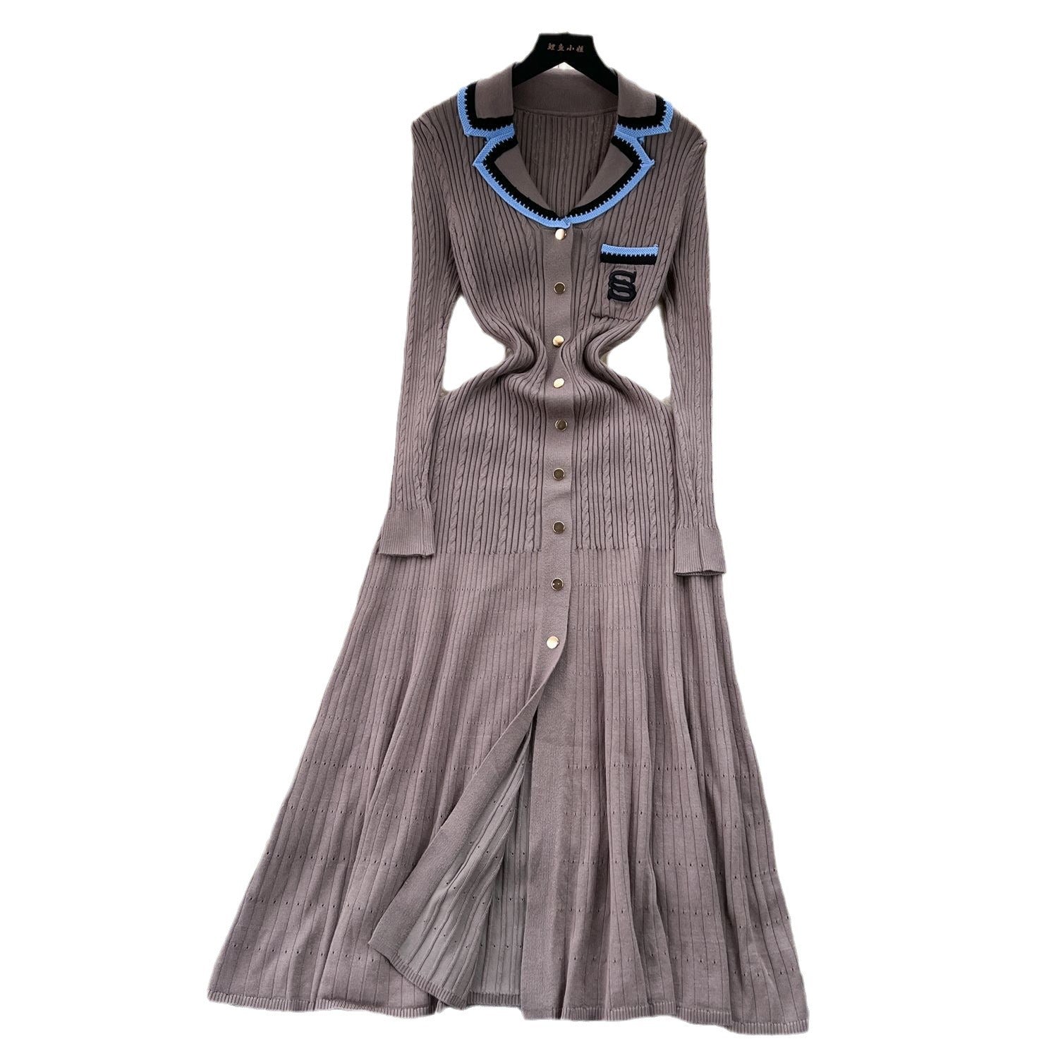 Women Knitting Autumn and Winter Contrast Embroidery Sweater Dress 12