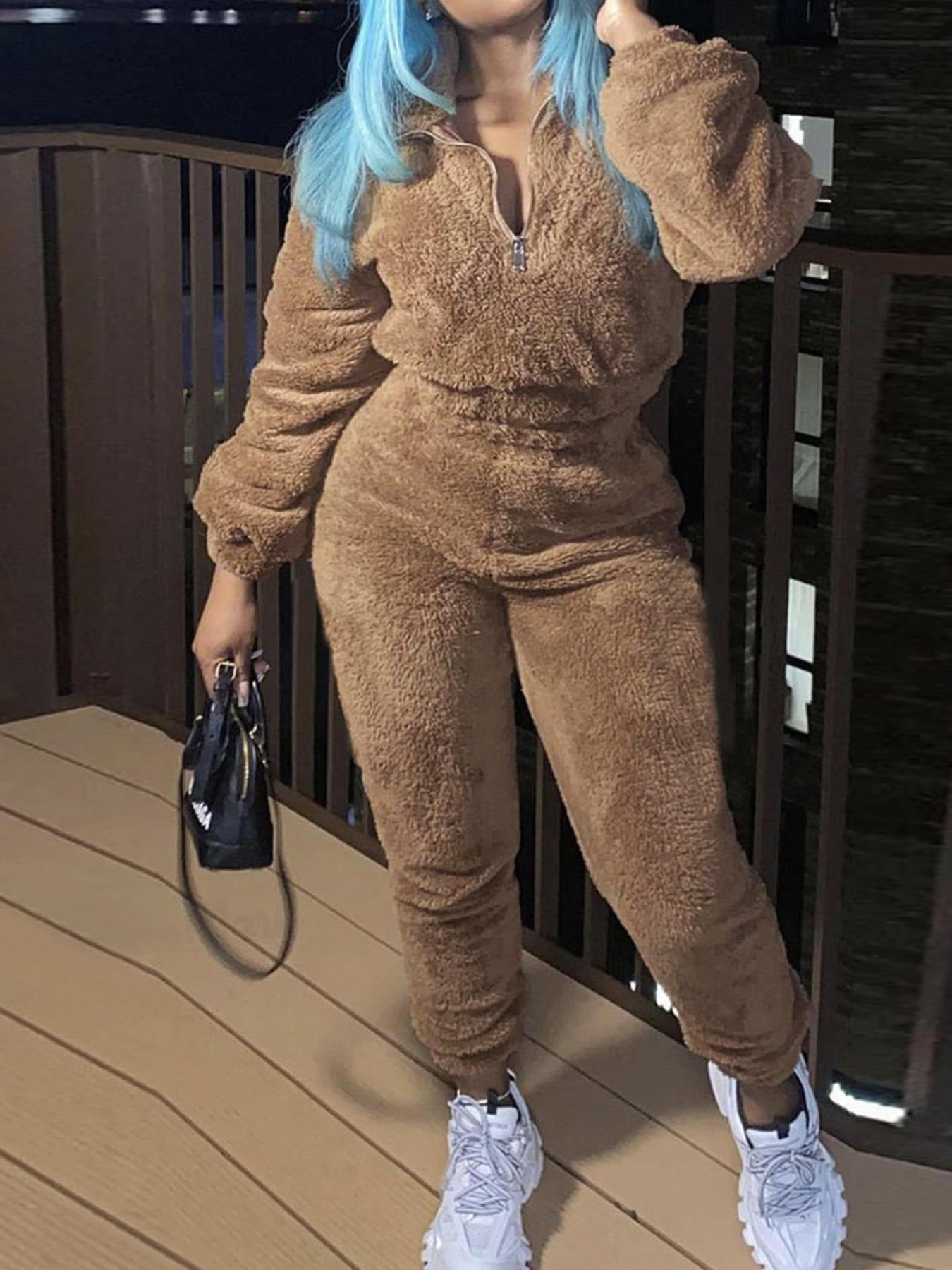 Women Solid Long Sleeve Top and Long Pants Casual Two-Piece Set 6