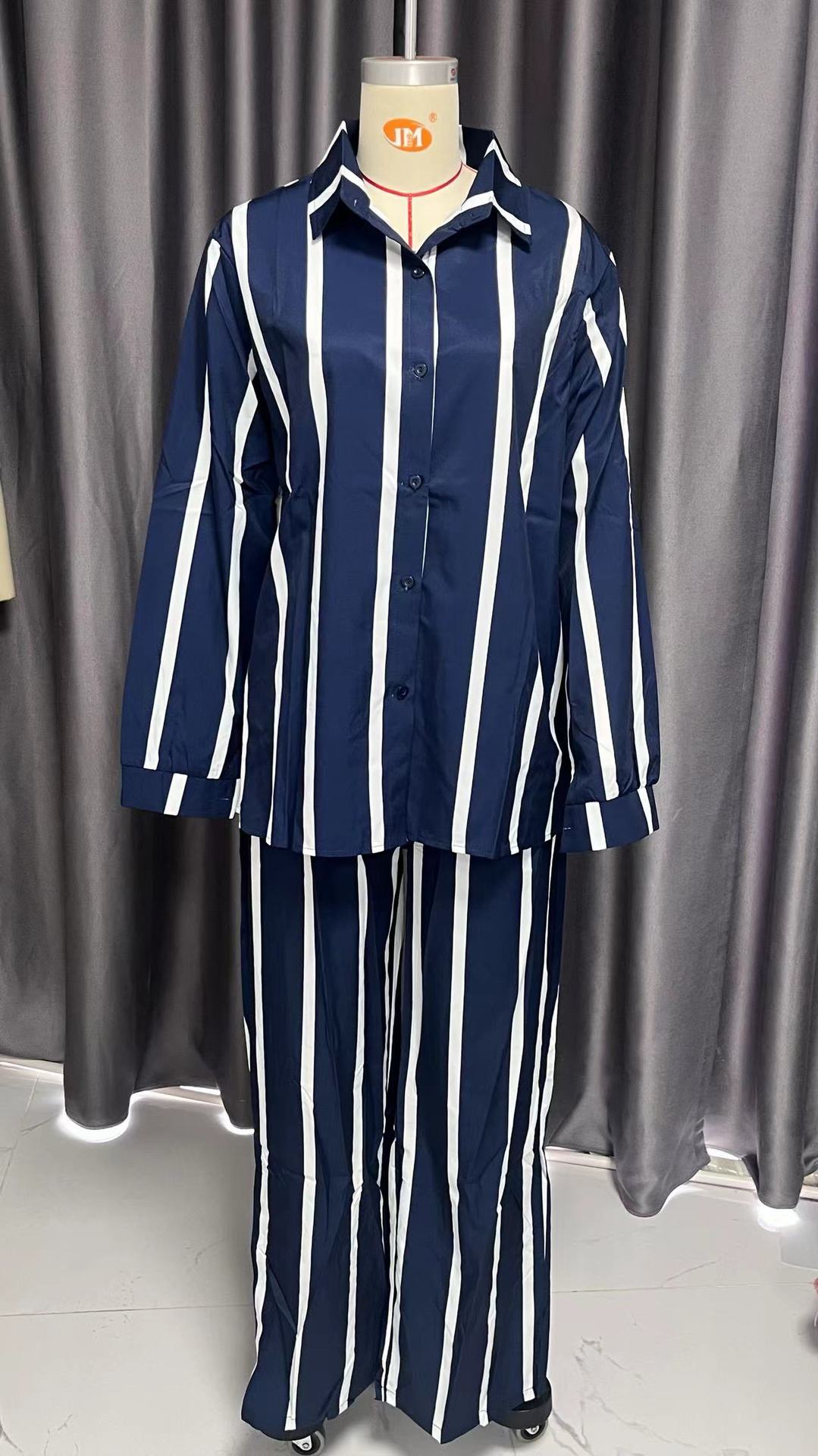 Women Casual Striped Long Sleeve Top and Pant Two Piece Set 14