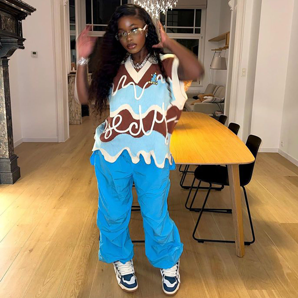 Women's Sweater Vest Autumn And Winter Street Fashion Casual Irregular V-Neck Top 5