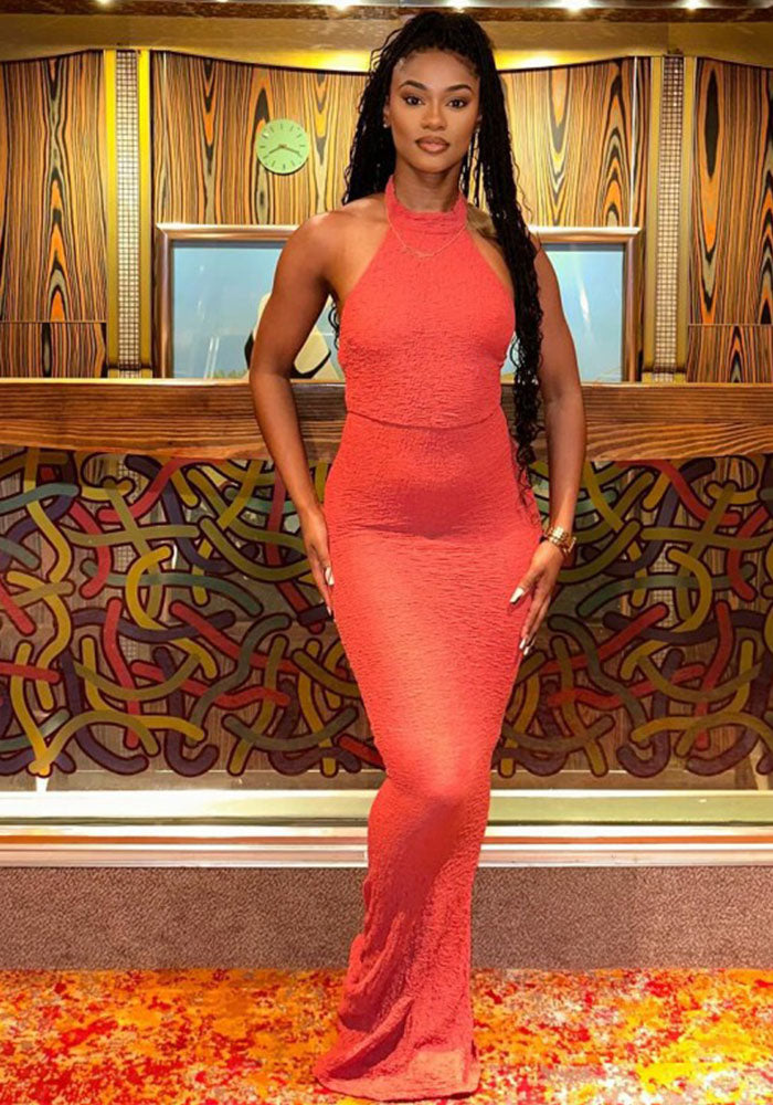 Summer Solid Color Round Neck Sleeveless Slim High Waist Long Dress