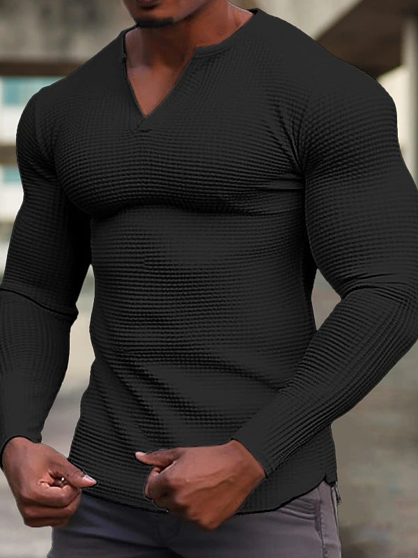 Men's waffle Solid Long Sleeve Basic Top