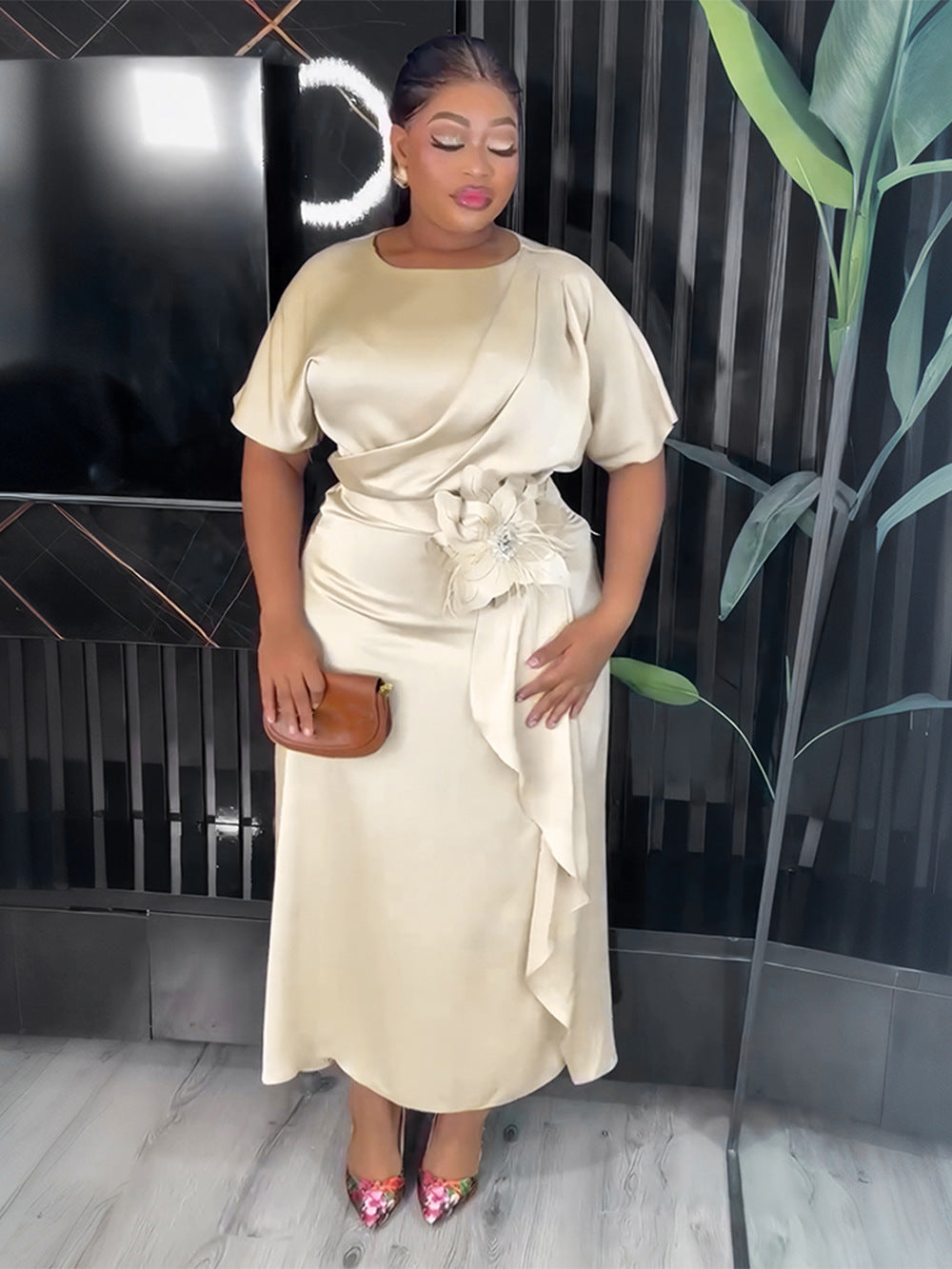 Plus Size African Elegant Solid Dress 6