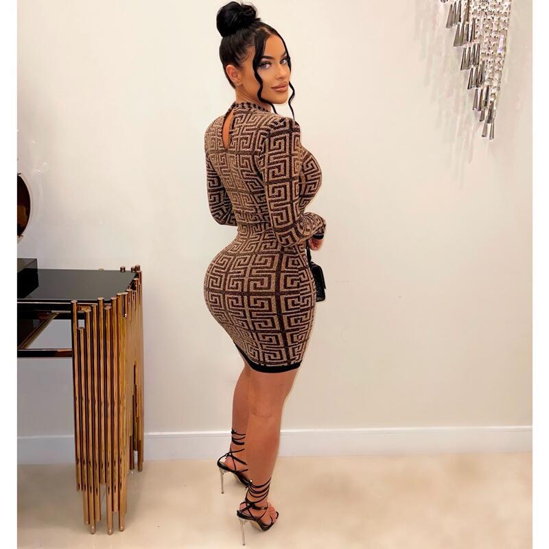 Womens Long Sleeve Printed Bodycon Dress 6