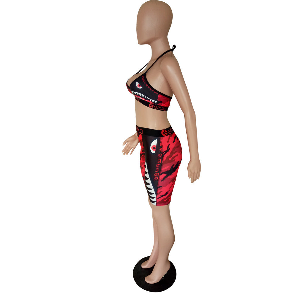 Women summer camouflage vest sports Top and Shorts Casual two-piece set 11