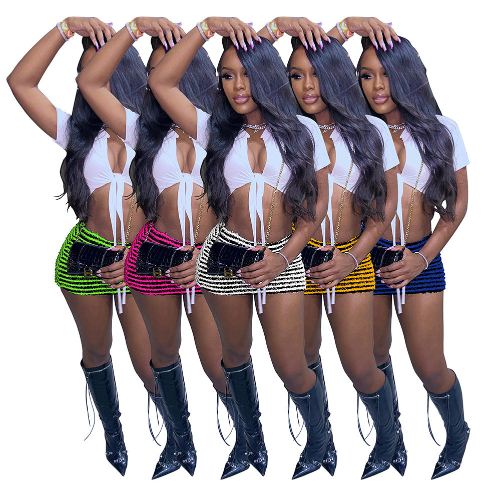 Women's Stripe Versatile Sexy Casual Fashion Miniskirt 7