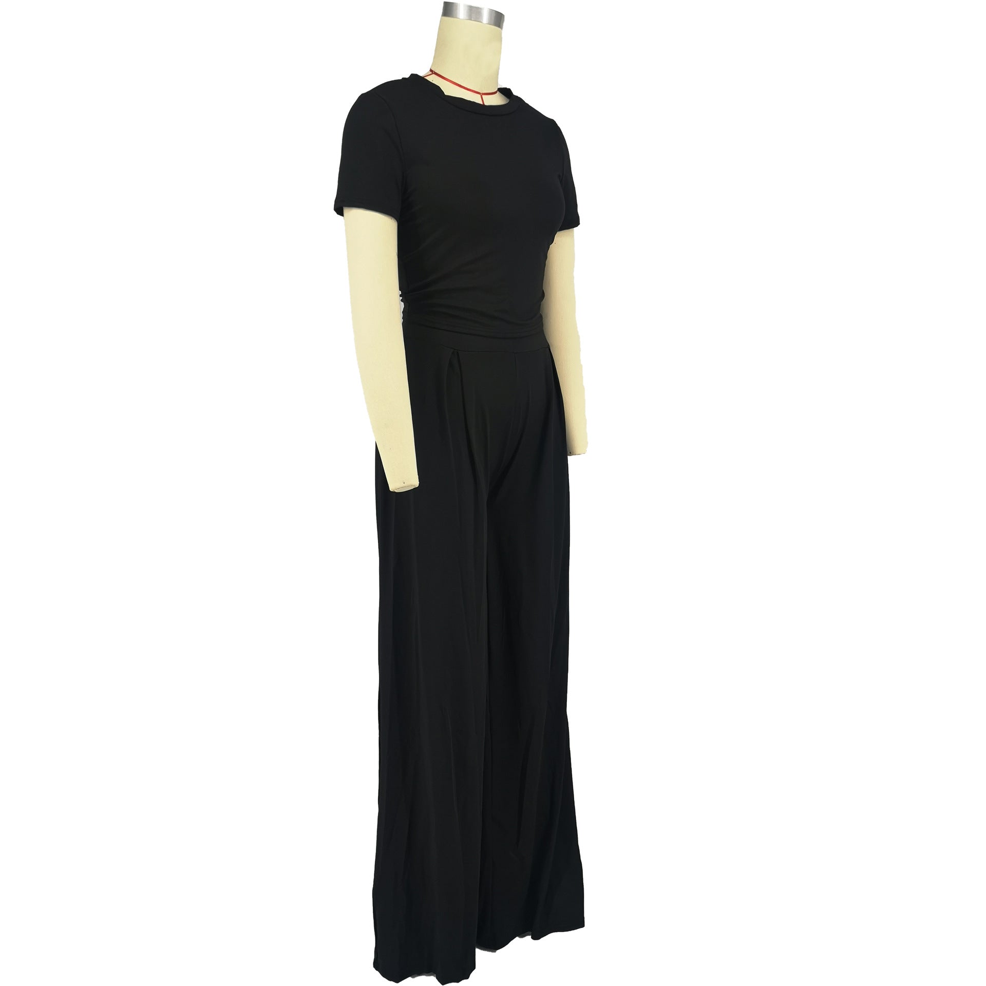 Women's Clothes Summer Fashionable Solid Color Wide Leg Two-Piece Pants Set 16