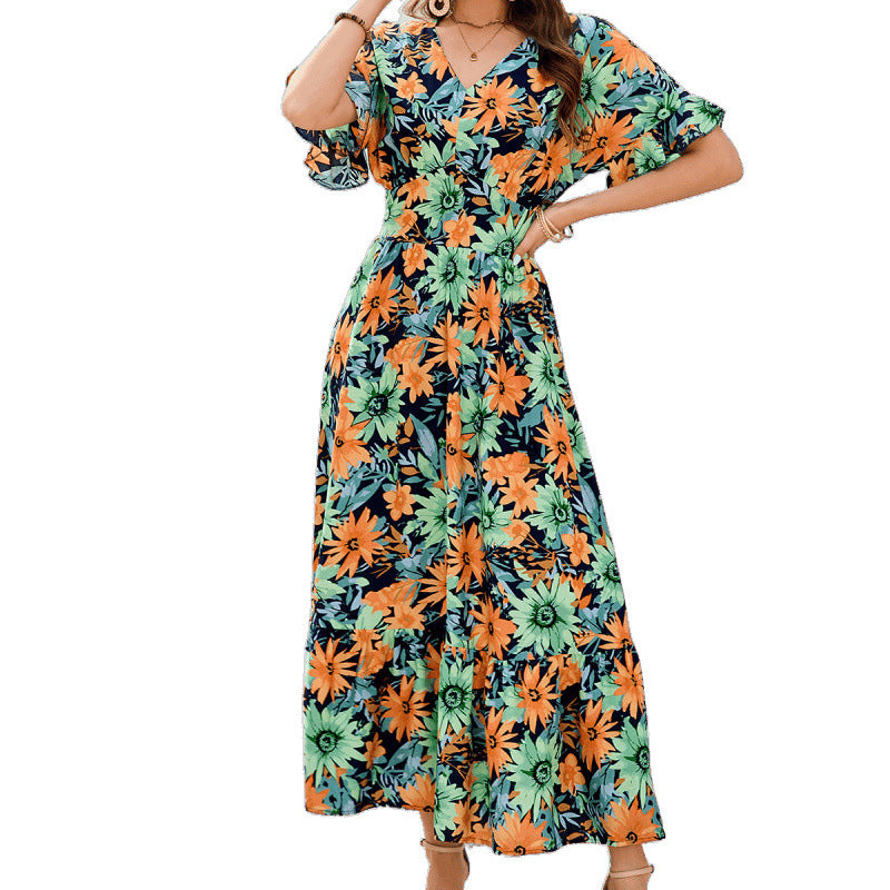 Women ruffled Bat Sleeves V-neck Bohemian beach Holidays dress 6