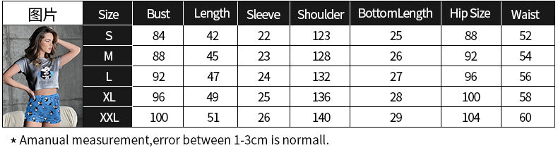 Women Summer Loungewear Round Neck Printed Short Sleeve Crop T-shirt and Shorts Two-piece Set