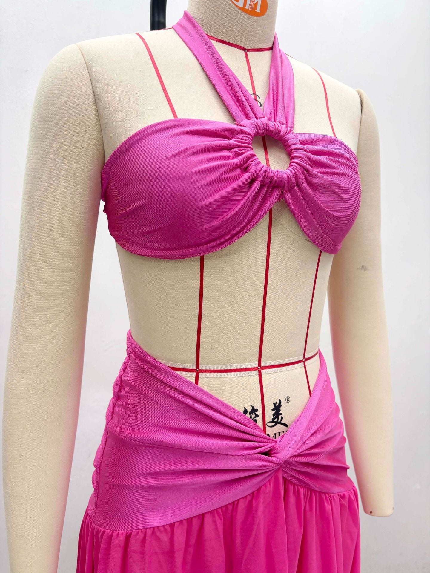 Women Hot and Sexy Halter Neck Strapless Top Slit Skirt Two-piece Set 10