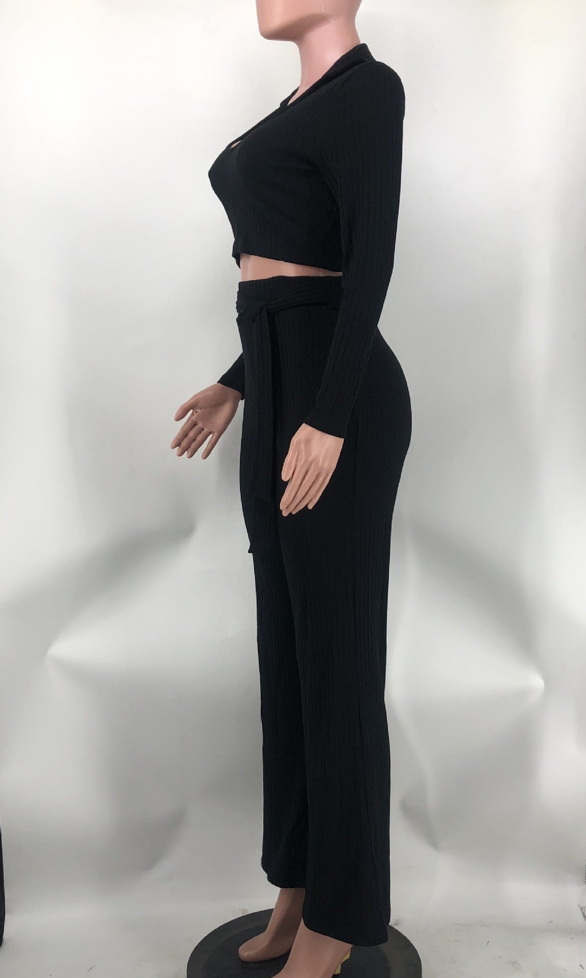 Women Solid V neck Top and Bell Bottom Pant two-piece set 16